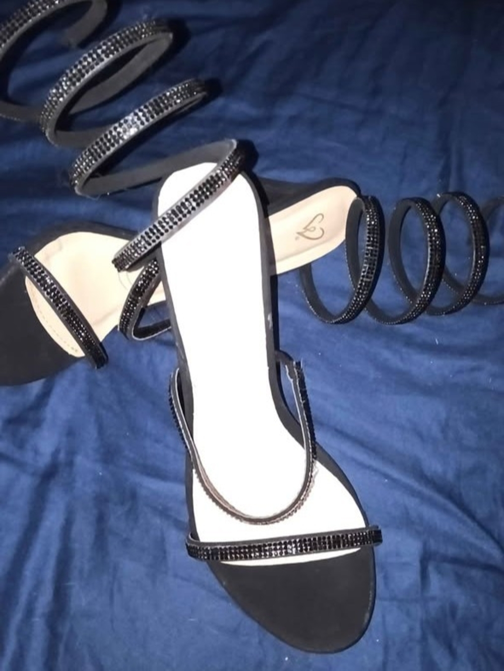 Black Strappy Spiral Rhinestone Women’s Sandals
